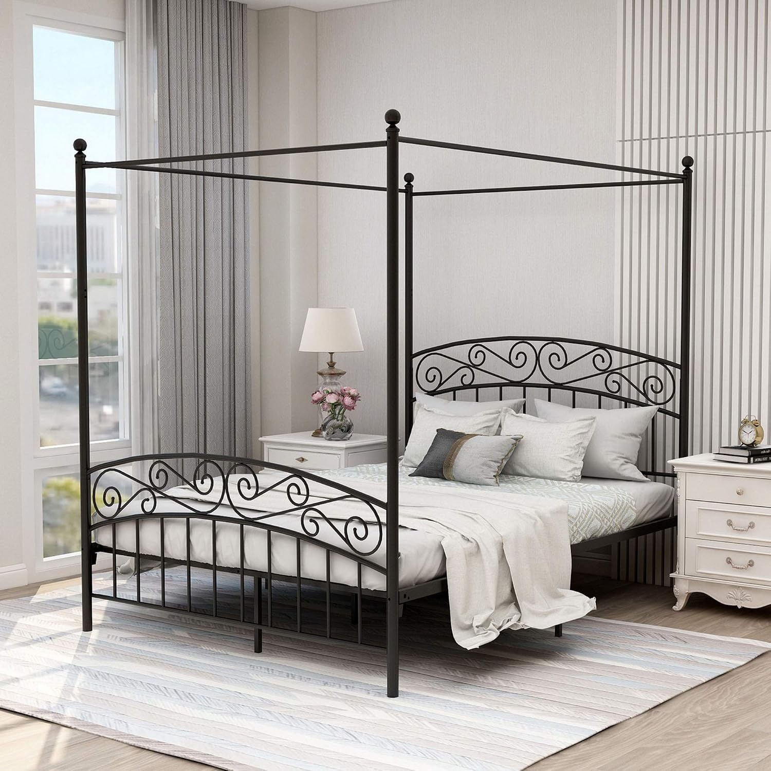 Canopy Bed Frame Metal Queen - Base de Cama con Toldo de