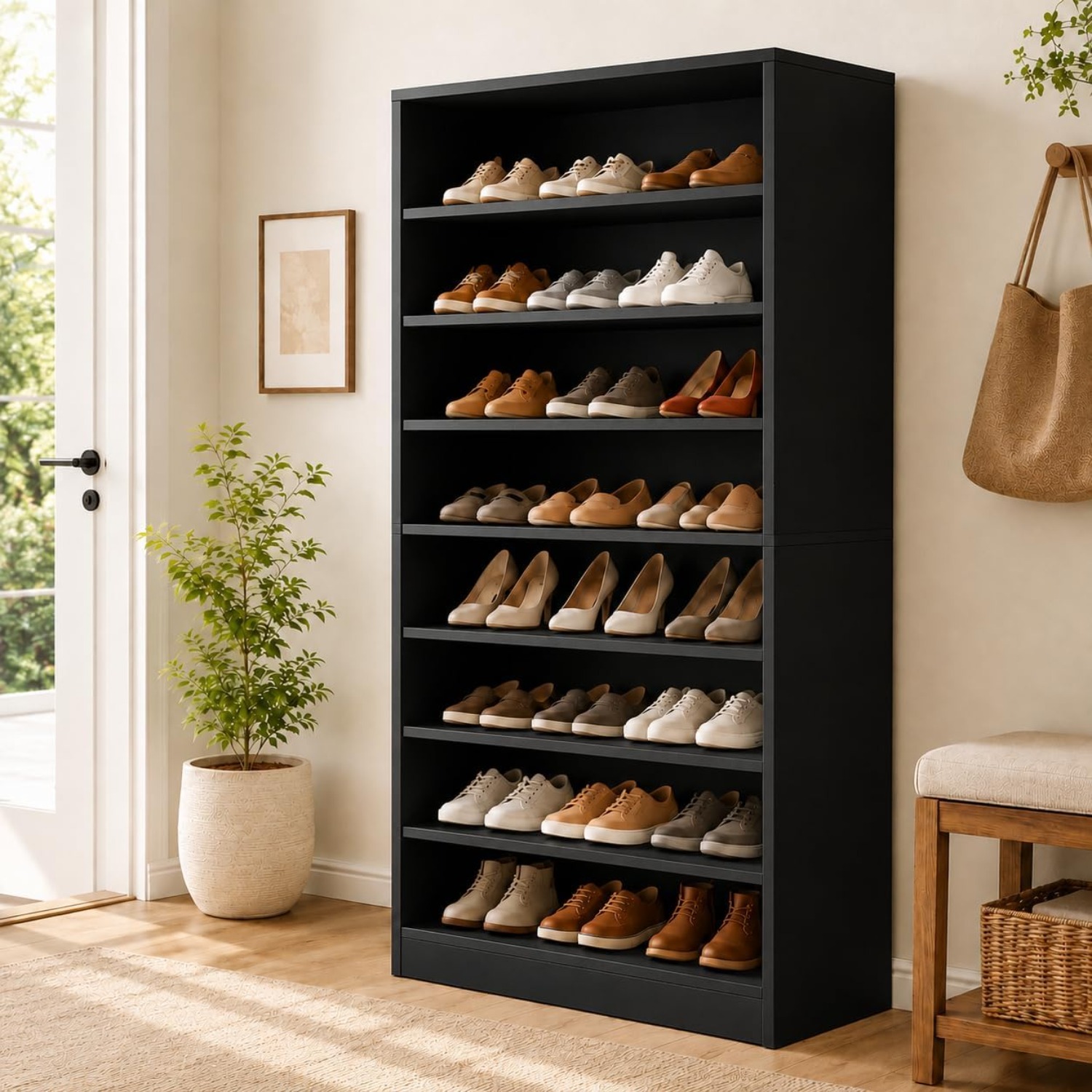 Shoe Rack Cabinet Narrow Entryway - Zapatero alto de 9 niveles para