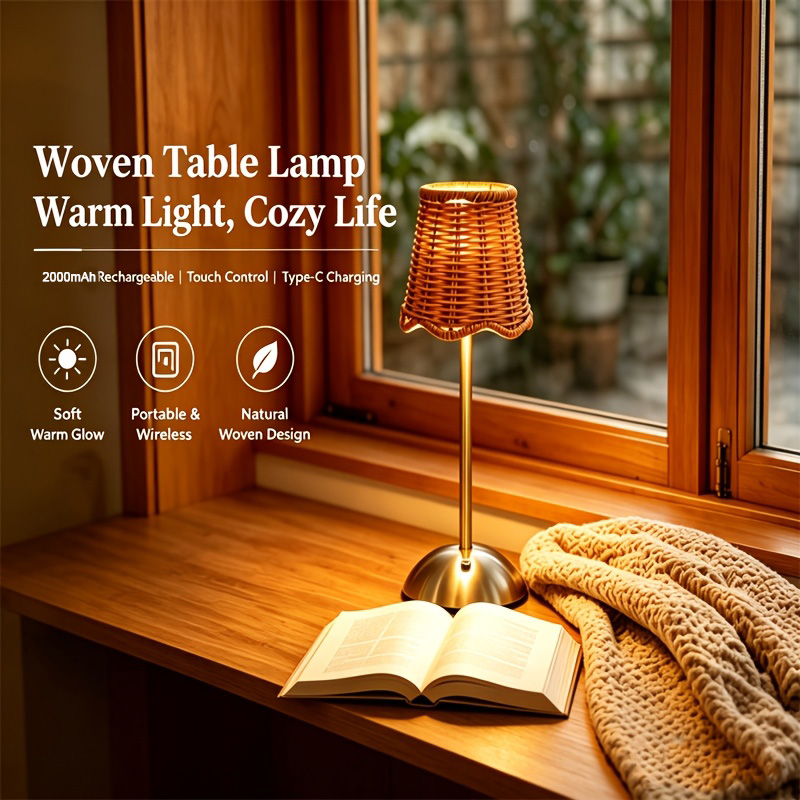 Bedroom Furniture - Lámpara de Mesa de Ratán Tejido