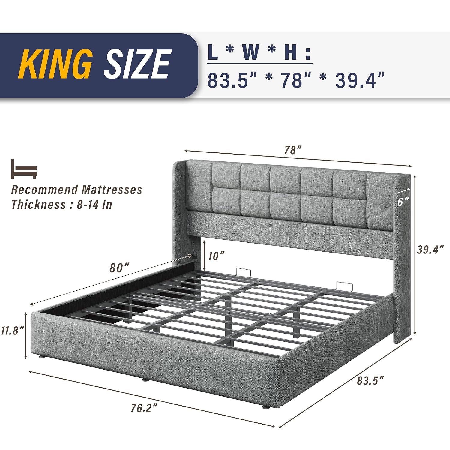 Gas Lift Storage Bed Hydraulic - Base de Cama King Size con