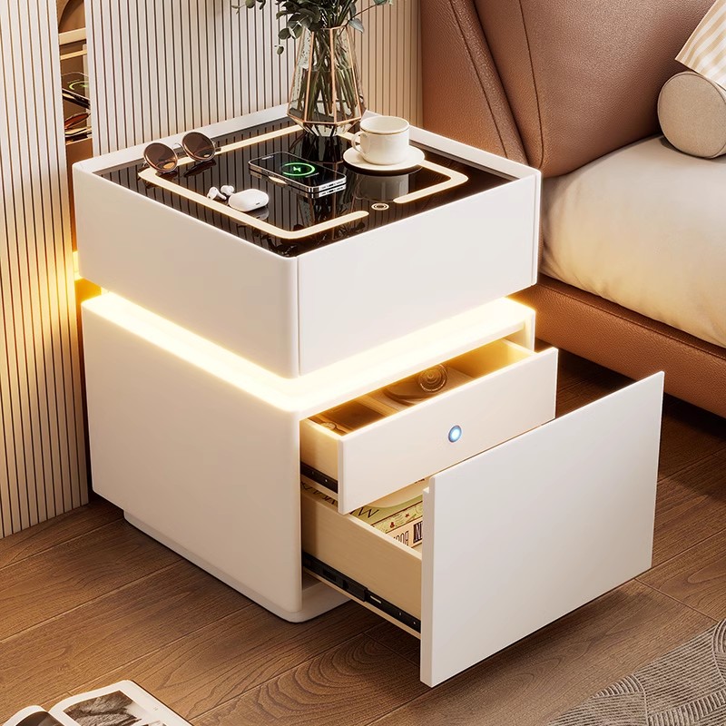 Solid Wood Nightstand 2 Drawers - Mesita de noche inteligente con Sensor
