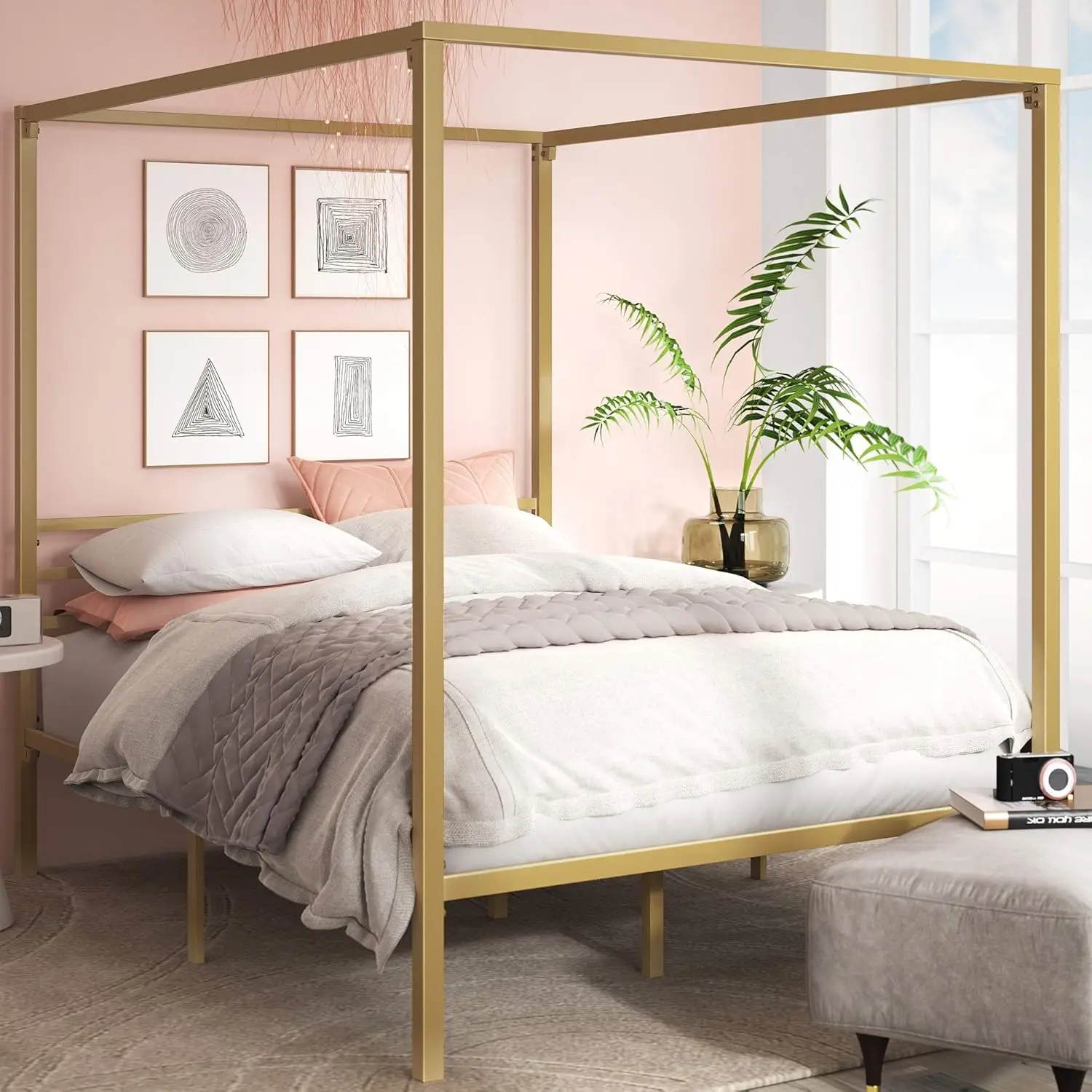 Canopy Bed Frame Metal Queen - Base de Cama con Plataforma y
