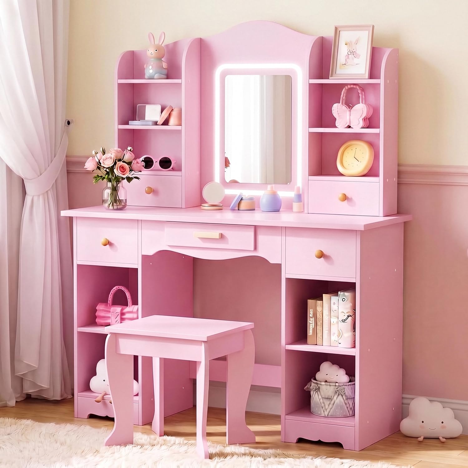 Dressing Table Vanity With Lighted Mirror - Tocador Infantil con Luces de 3