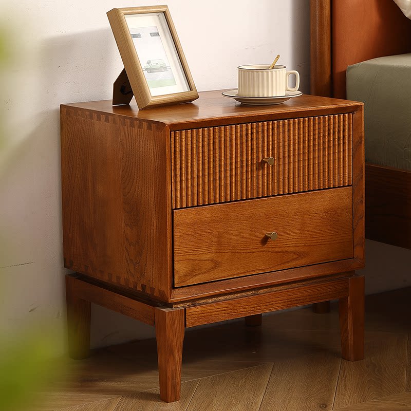 Solid Wood Nightstand 2 Drawers - Mesitas de Noche Retro de Madera