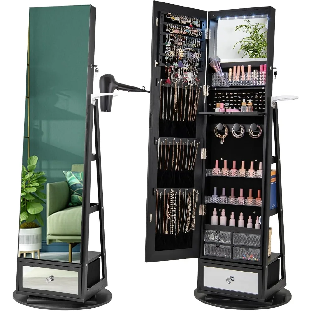 Full Length Mirror Jewelry Armoire - 360 ° Armario para joyería giratorio