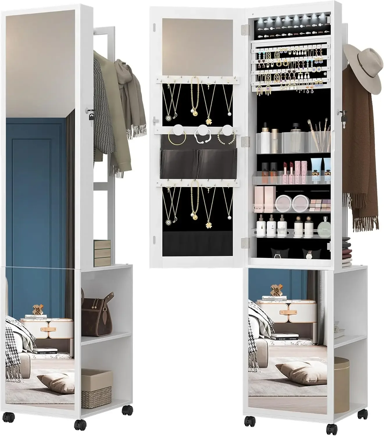 Full Length Mirror Jewelry Armoire - Armario para Joyas con 8 LED,