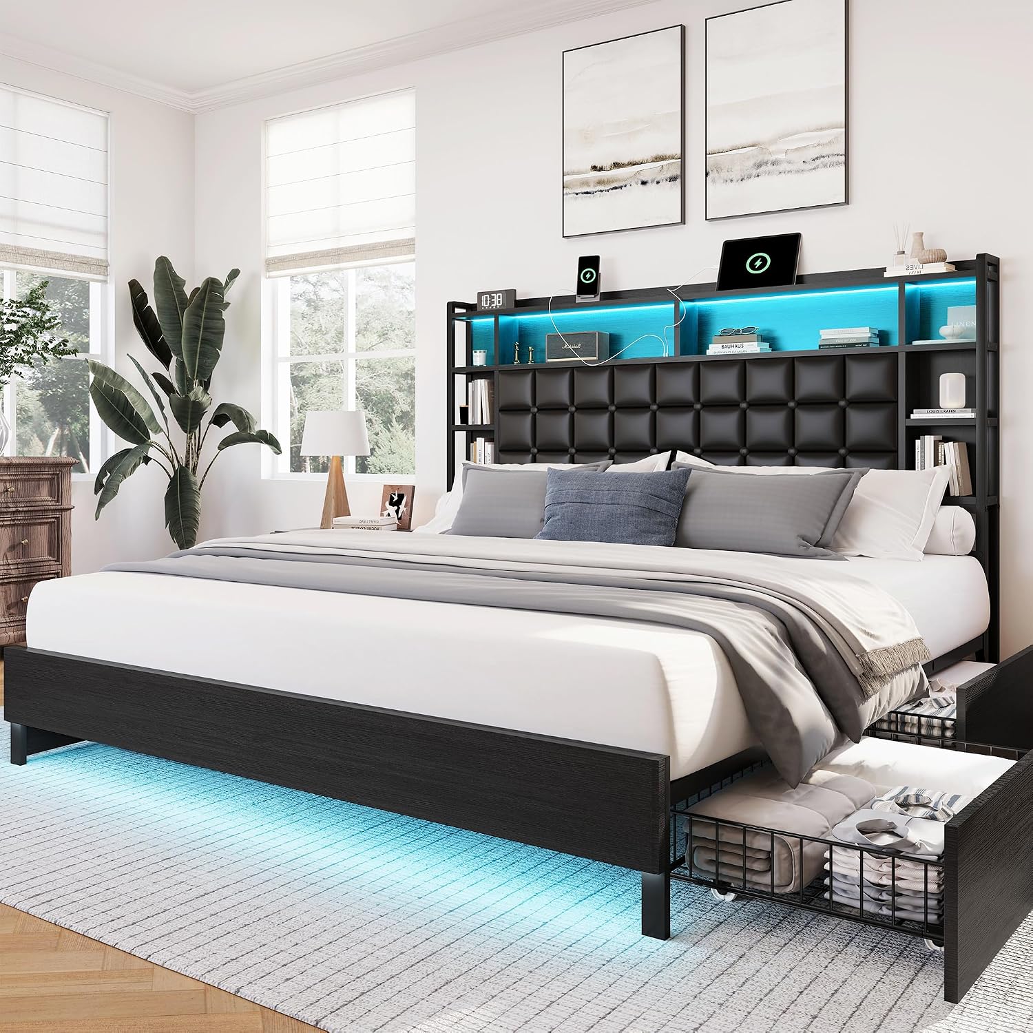 King Size Bed Frame With Storage Drawers - Base de Cama King Size de