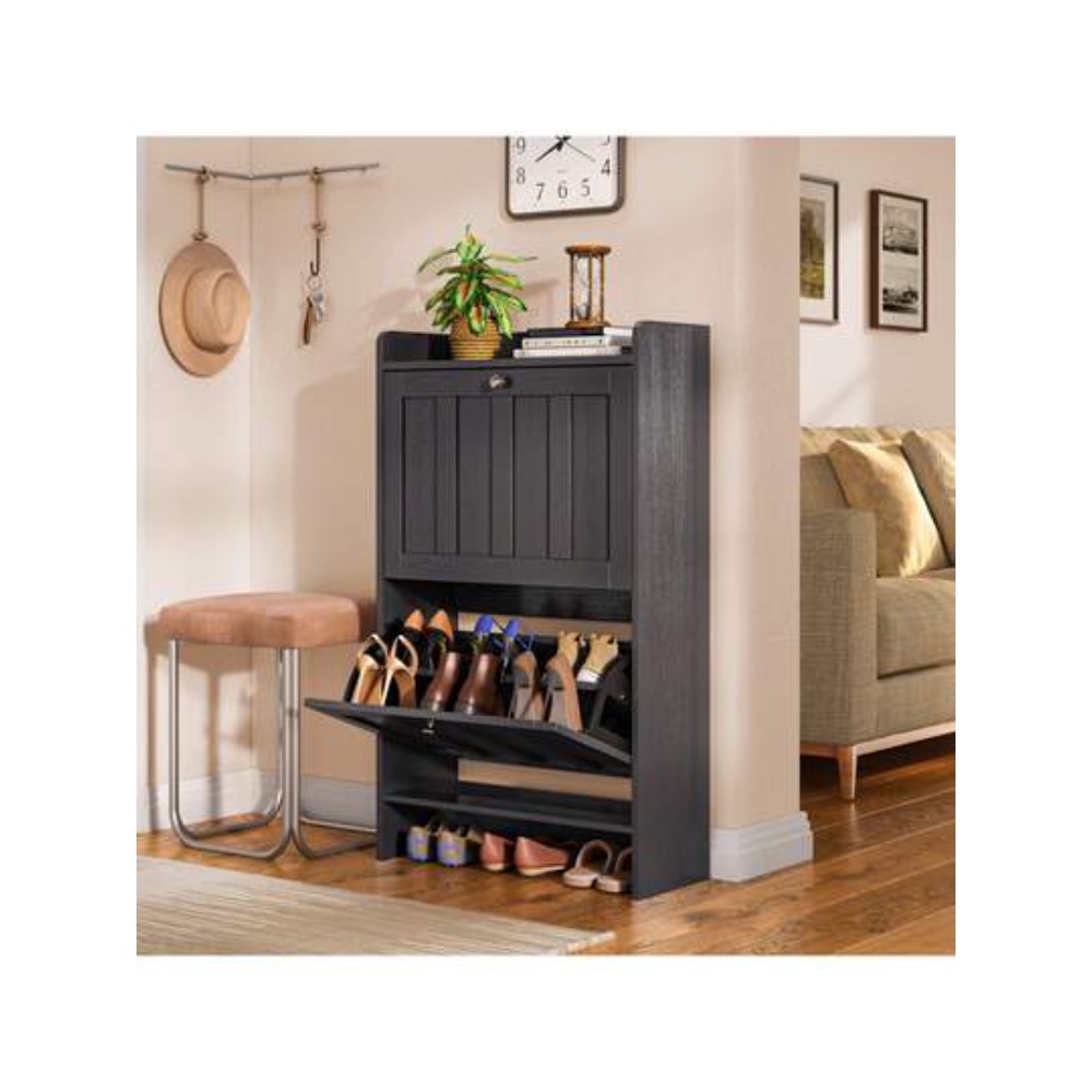 Shoe Rack Cabinet Narrow Entryway - Zapatero con 2 cajones abatibles, organizador
