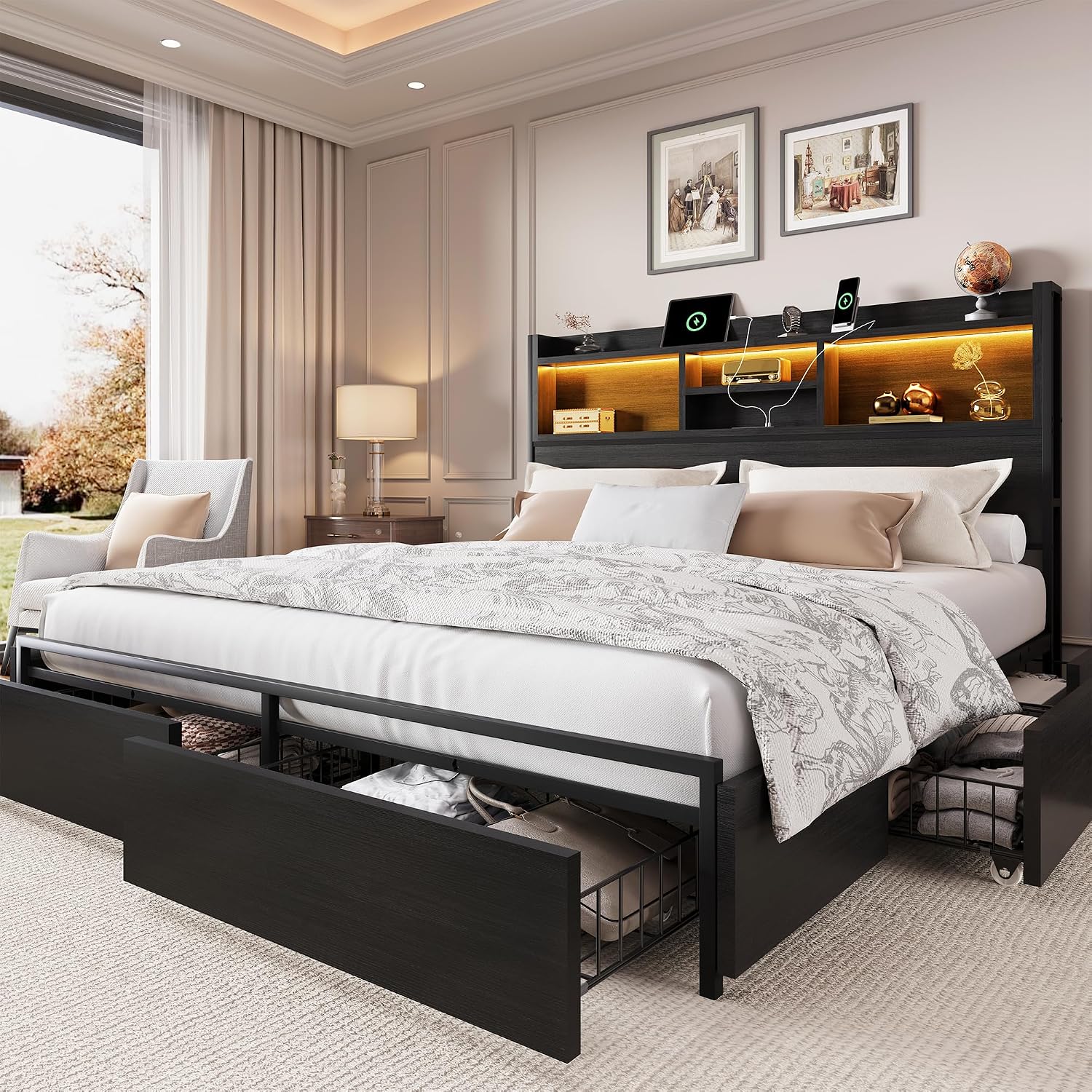 King Size Bed Frame With Storage Drawers - Base de Cama King Size con