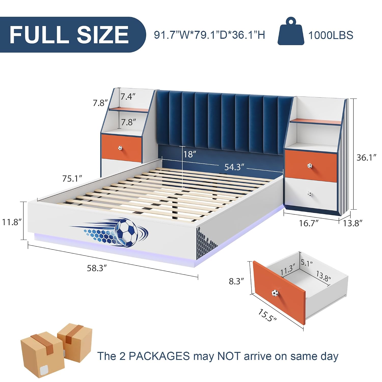 Floating Nightstand With Led Light - Cama Flotante de Tamaño Completo con