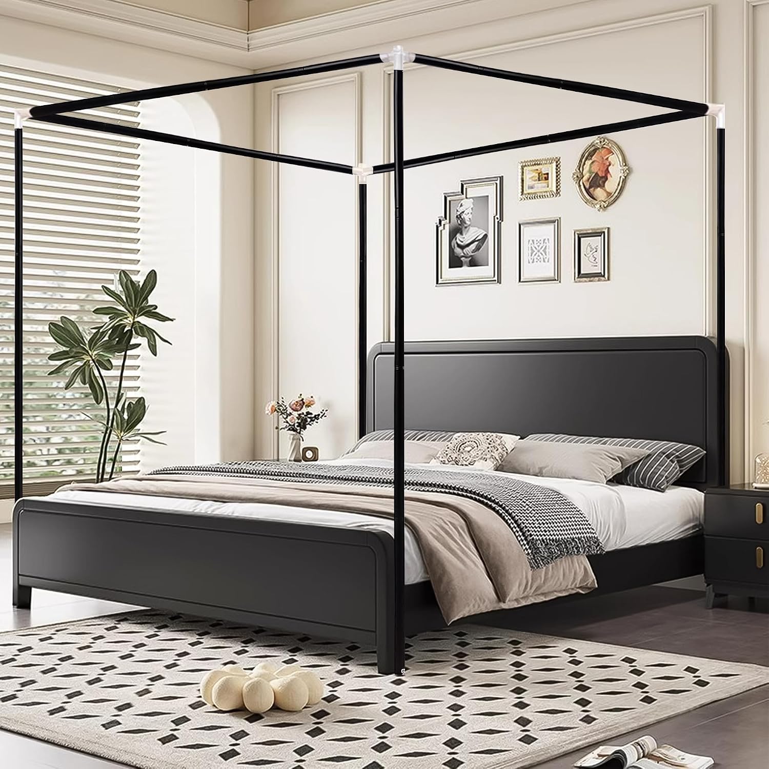 Canopy Bed Frame Metal Queen - Estructura de Cama con Dosel de