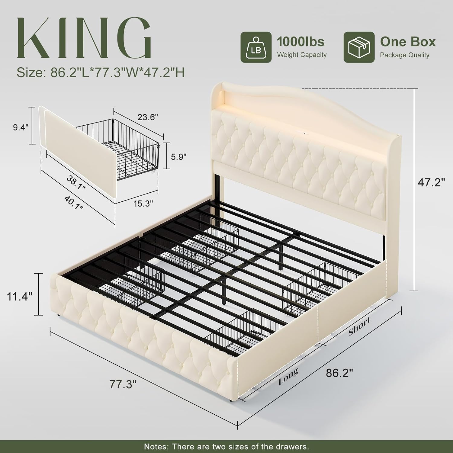 King Size Bed Frame With Storage Drawers - Base de Cama King Size con