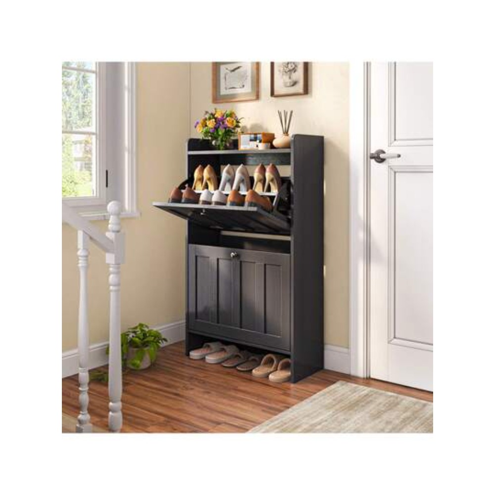 Shoe Rack Cabinet Narrow Entryway - Zapatero estrecho independiente con 2 cajones