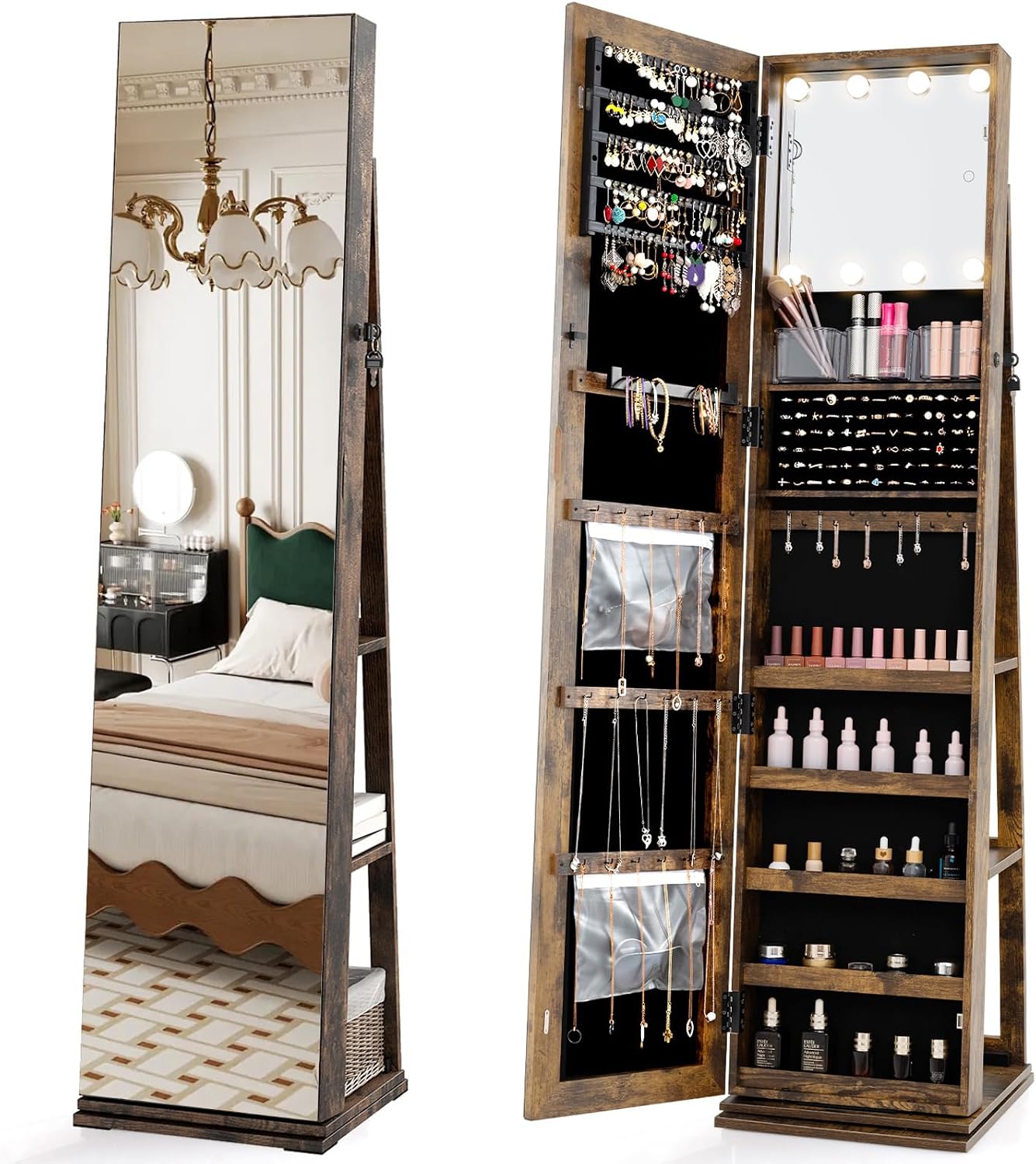 Full Length Mirror Jewelry Armoire - Armario Giratorio para Joyas con Espejo