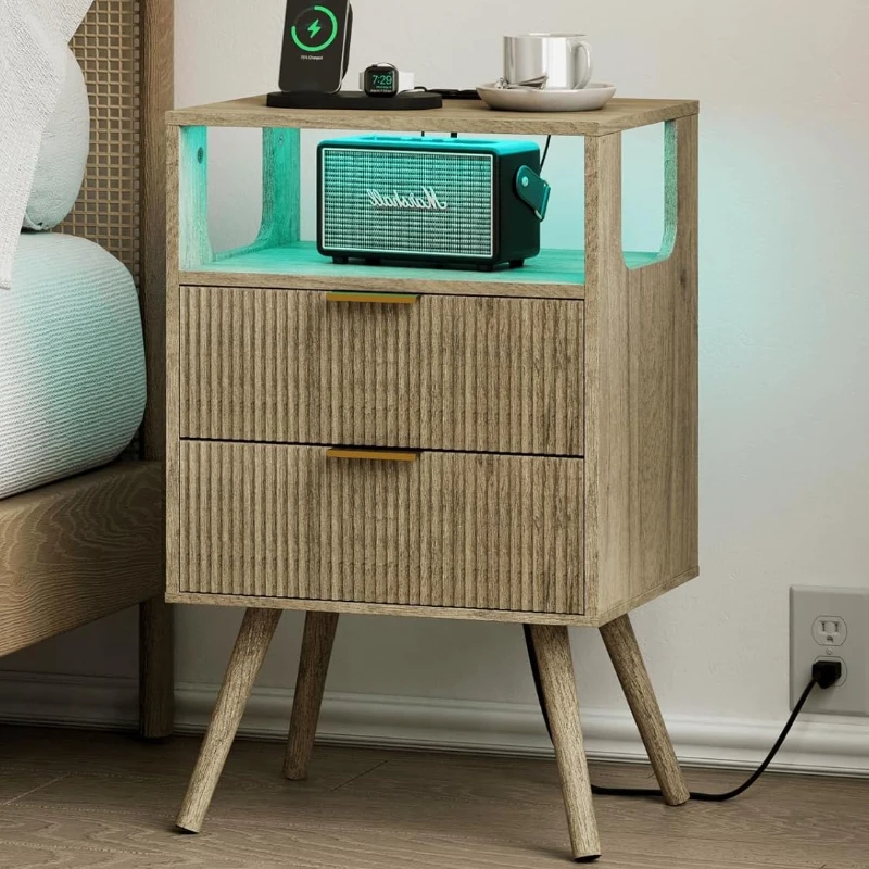 Solid Wood Nightstand 2 Drawers - Mesita de Noche Moderna con 2