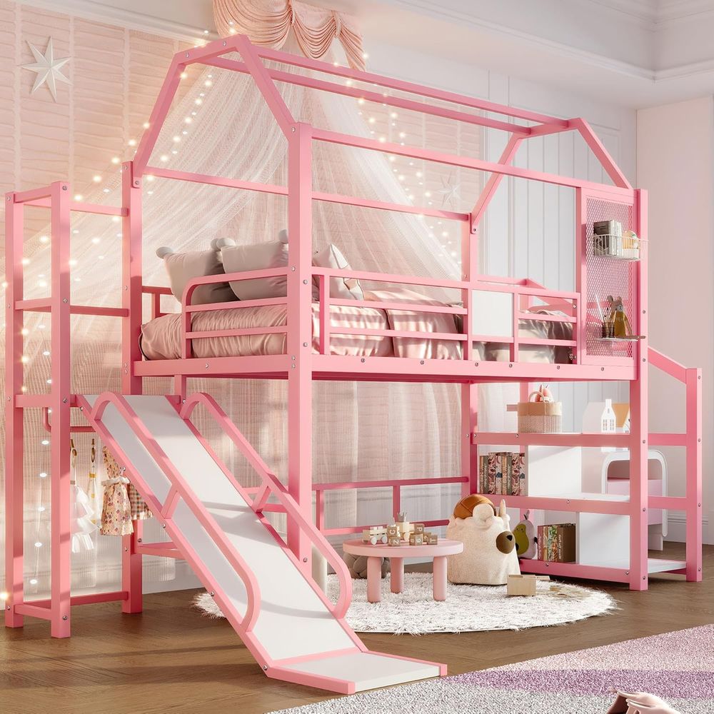 Bunk Bed With Stairs And Slide - Cama litera de metal de tamaño