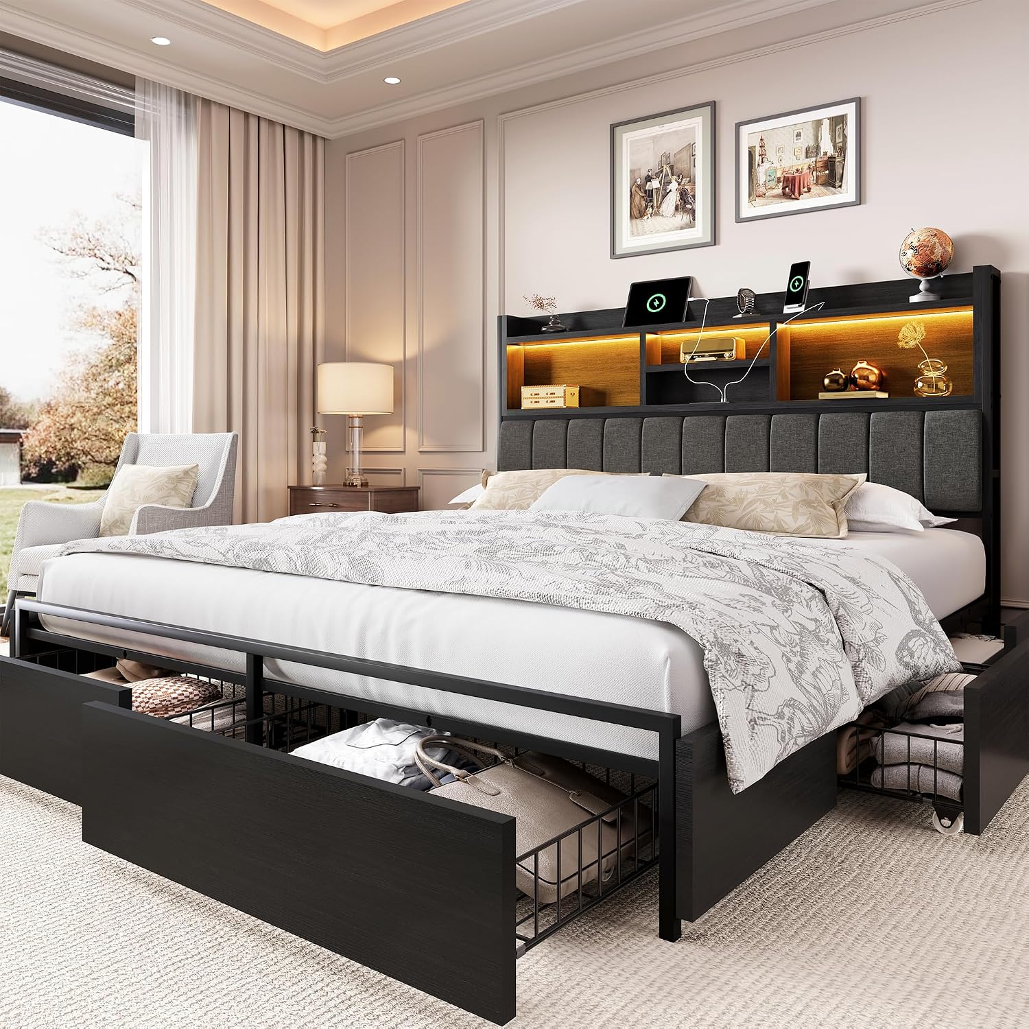 King Size Bed Frame With Storage Drawers - Base de Cama King Size con
