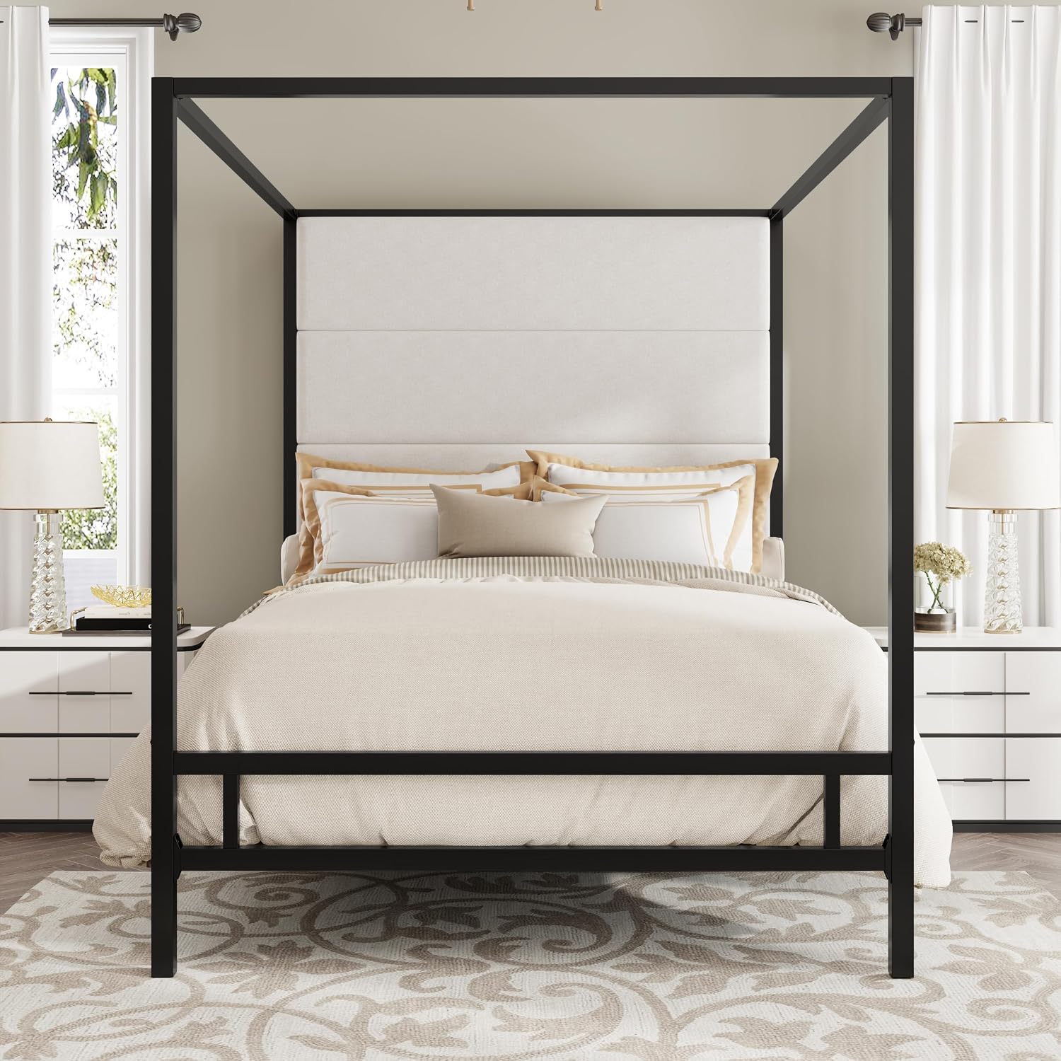 Canopy Bed Frame Metal Queen - Base de Cama Queen con Dosel,