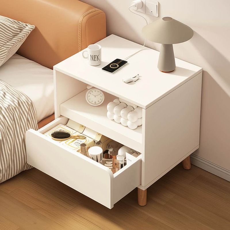 Solid Wood Nightstand 2 Drawers - Mesita de noche blanca para dormitorio