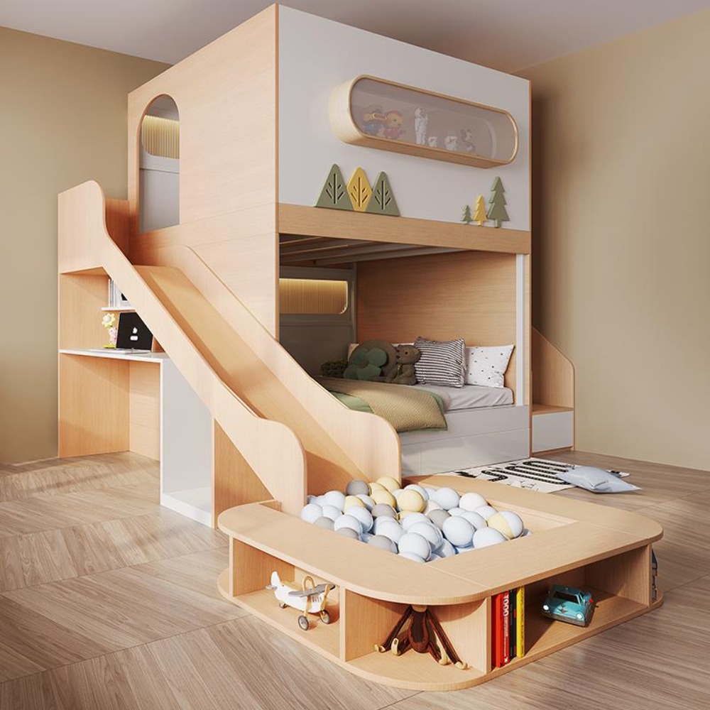 Bunk Bed With Stairs And Slide - Cama litera infantil tipo cápsula espacial