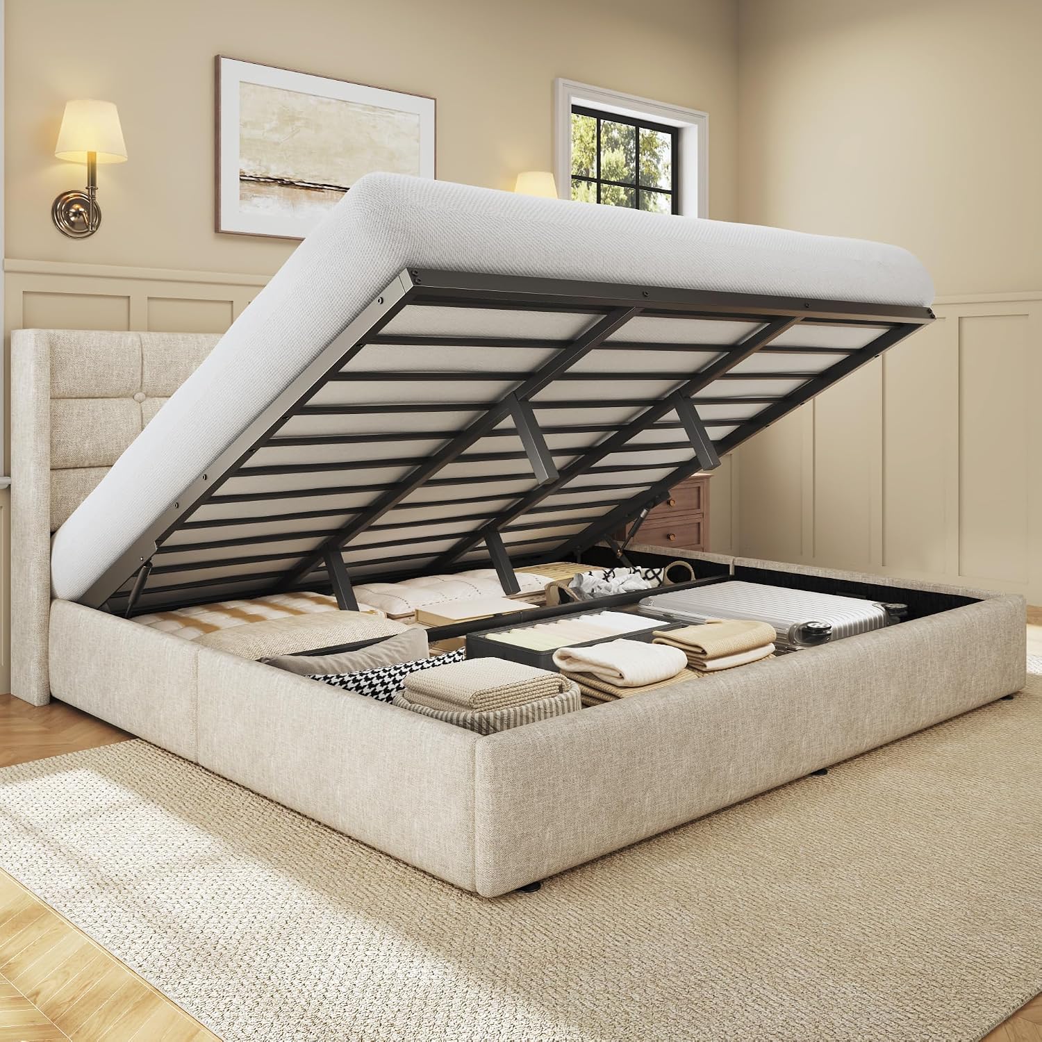 Gas Lift Storage Bed Hydraulic - Base de Cama King Size con