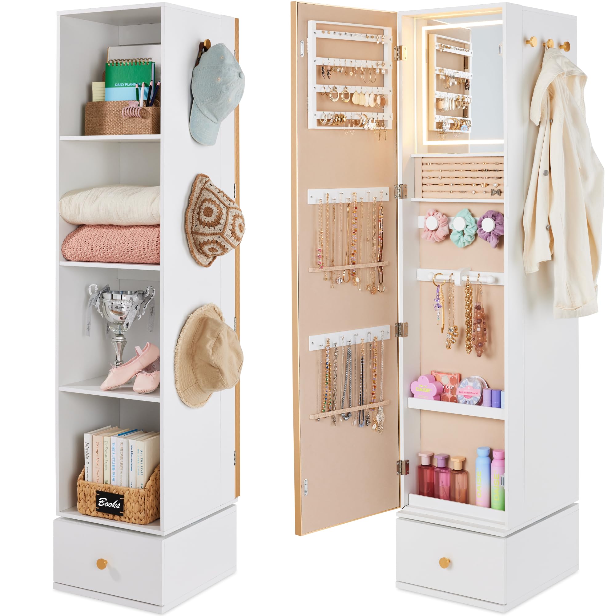 Full Length Mirror Jewelry Armoire - Espejo Giratorio con Armario de Almacenamiento,