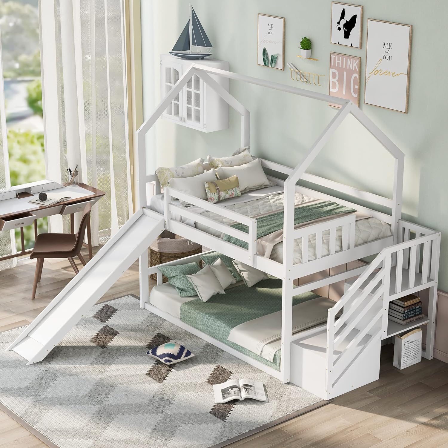 Bunk Bed With Stairs And Slide - Litera doble sobre doble con tobogán
