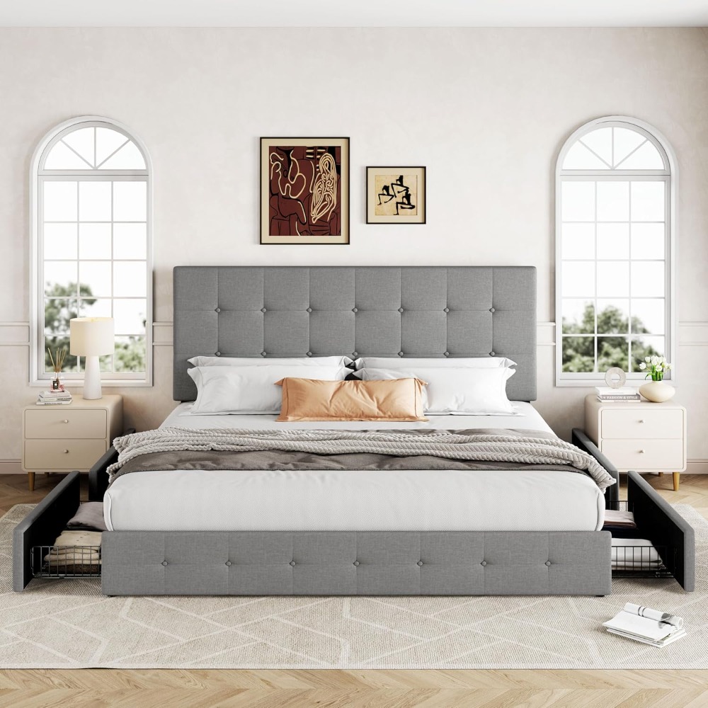 King Size Bed Frame With Storage Drawers - Base de Cama King Size con