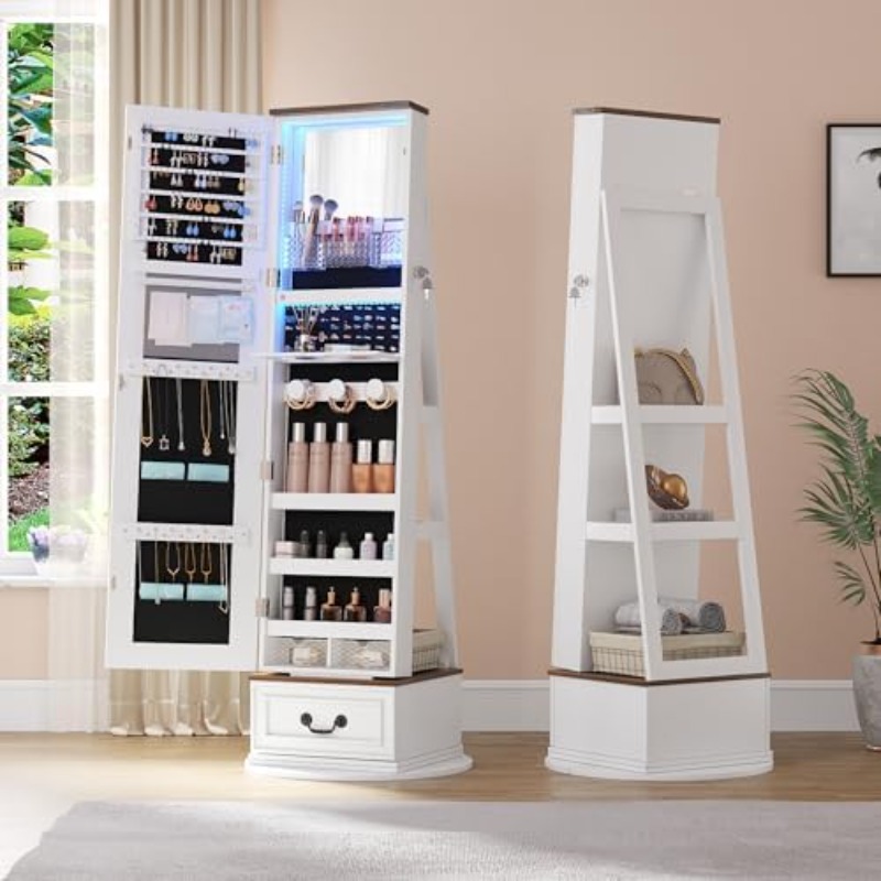 Full Length Mirror Jewelry Armoire - 360 ° Armario Giratorio para Joyas