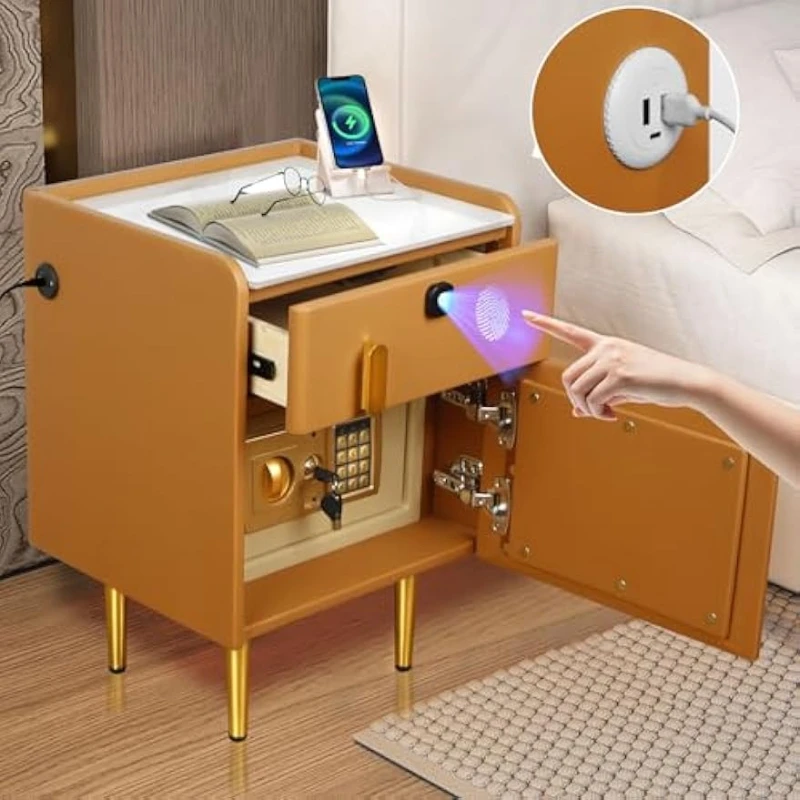 Solid Wood Nightstand 2 Drawers - Mesita de Noche Inteligente con Caja