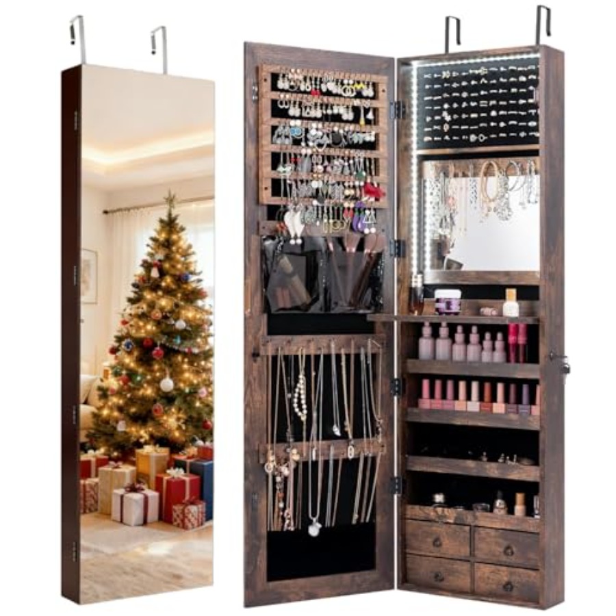 Full Length Mirror Jewelry Armoire - Armario de joyas con 47 luces