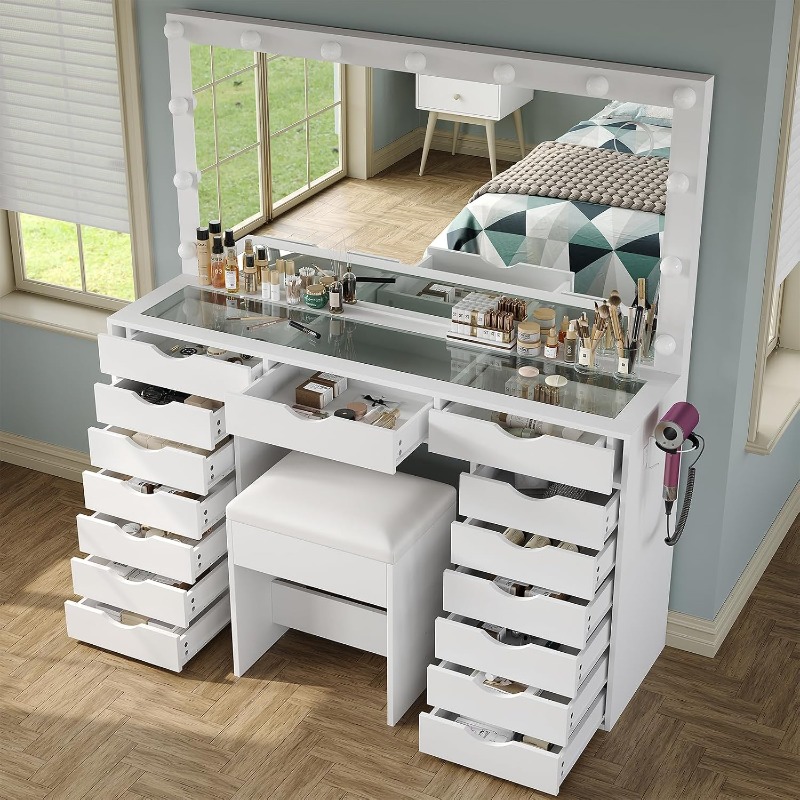 Dressing Table Vanity With Lighted Mirror - Mesa de tocador Yanosaku con espejo