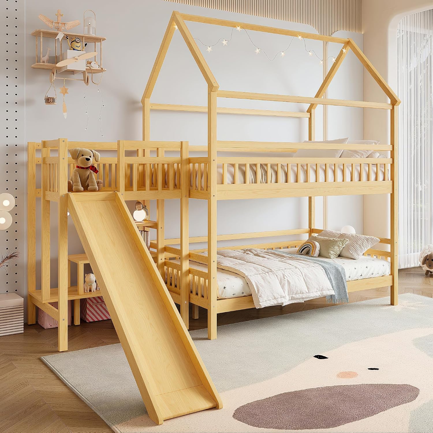 Bunk Bed With Stairs And Slide - Cama litera doble sobre doble con