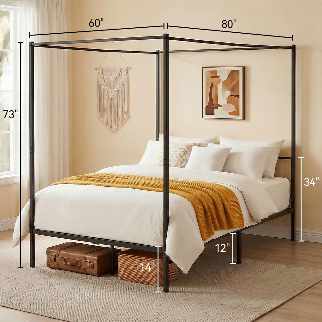 Base de Cama con Dosel Queen d - Canopy Bed Frame Metal Queen reseña y precio