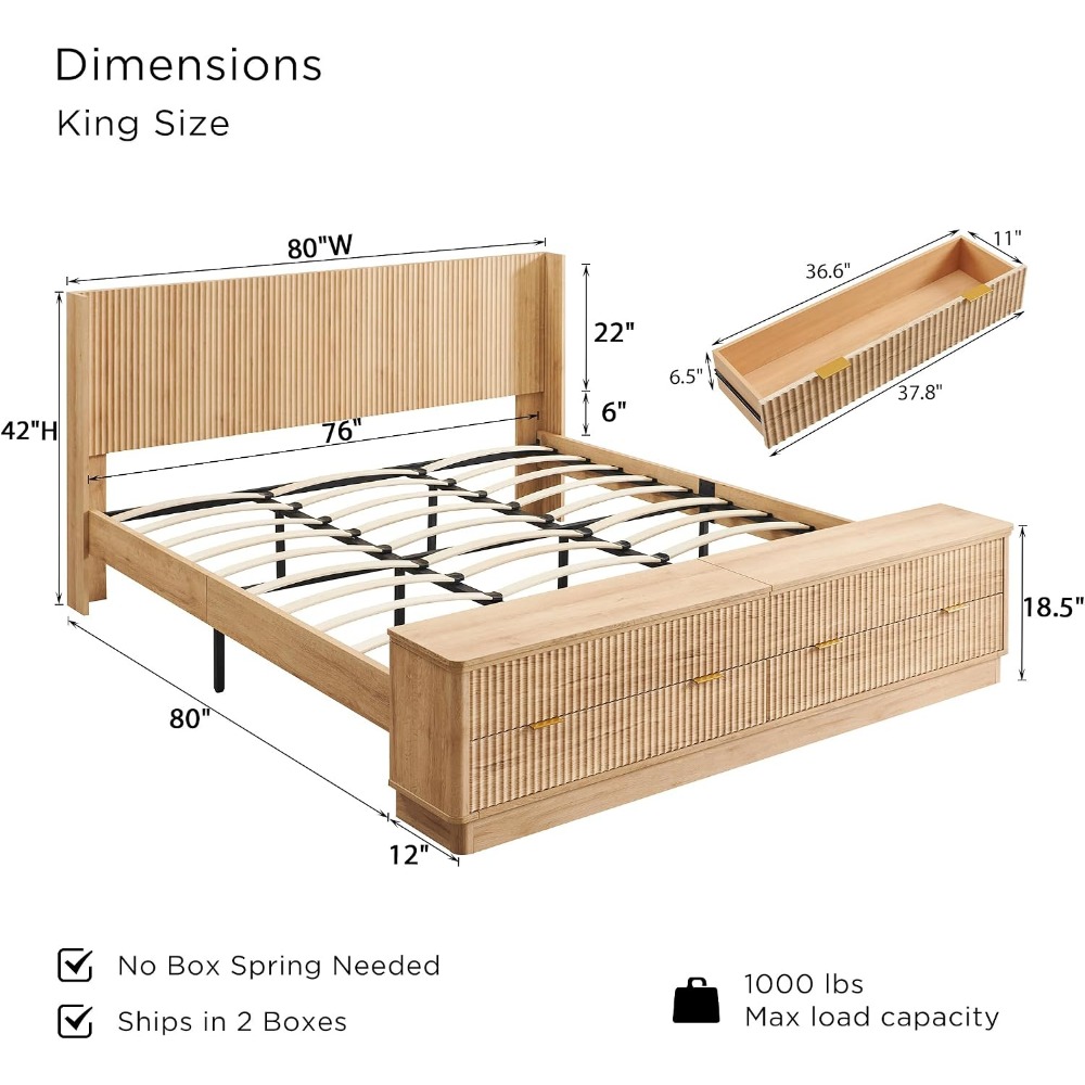 Base de Cama King Size con Ban - King Size Bed Frame With Storage Drawers reseña y precio