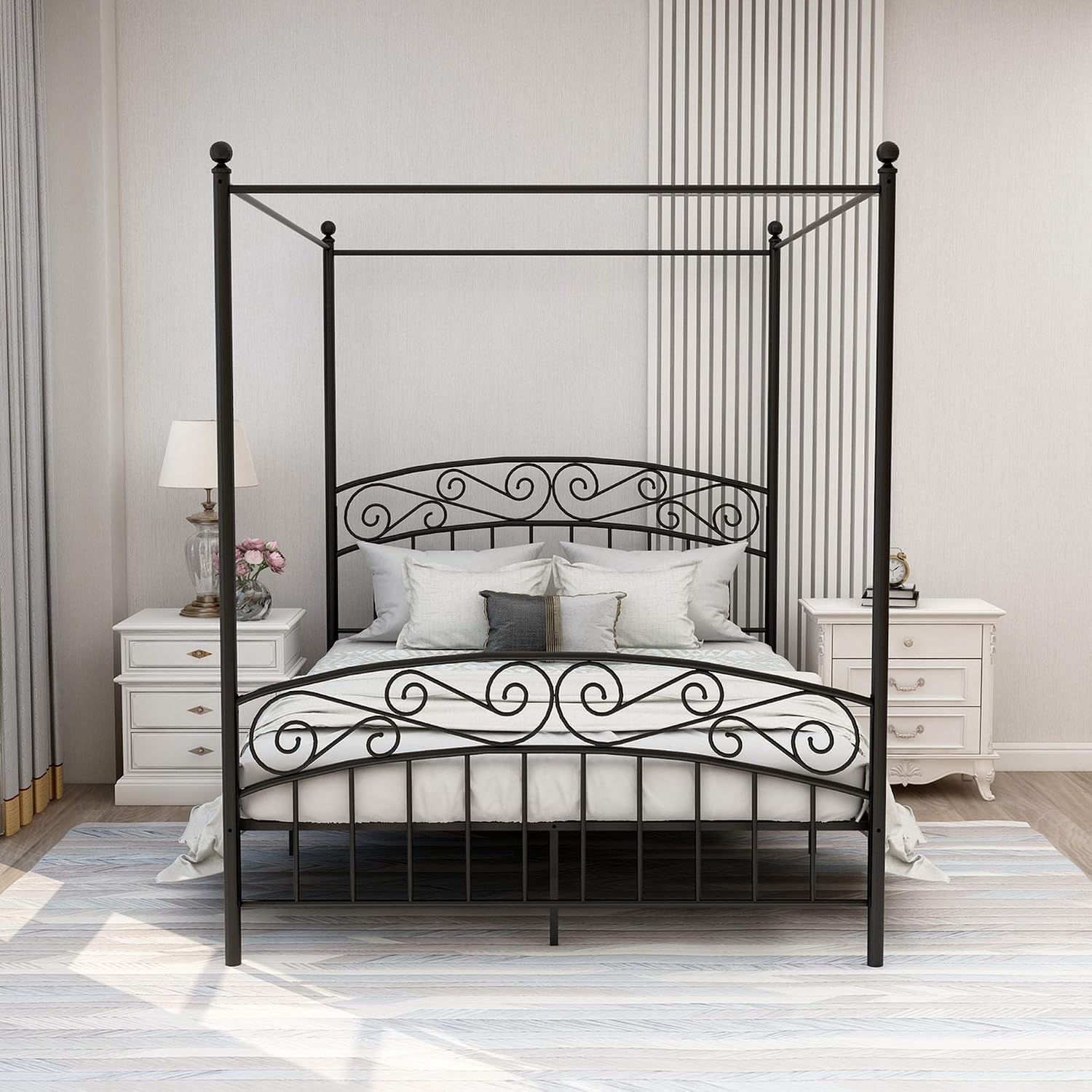 Base de Cama con Toldo de Meta - Canopy Bed Frame Metal Queen reseña y precio