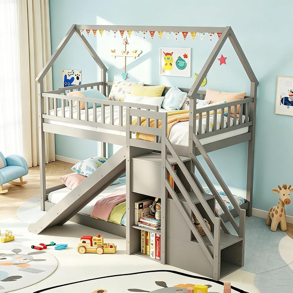 Litera doble sobre doble con t - Bunk Bed With Stairs And Slide reseña y precio