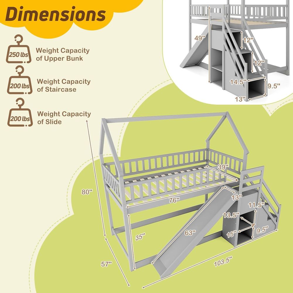 Litera doble sobre doble con t - Bunk Bed With Stairs And Slide reseña y precio