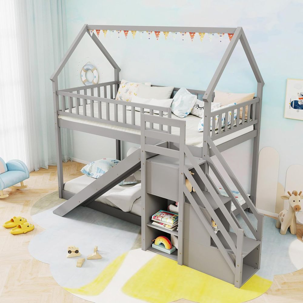 Litera doble sobre doble con t - Bunk Bed With Stairs And Slide reseña y precio