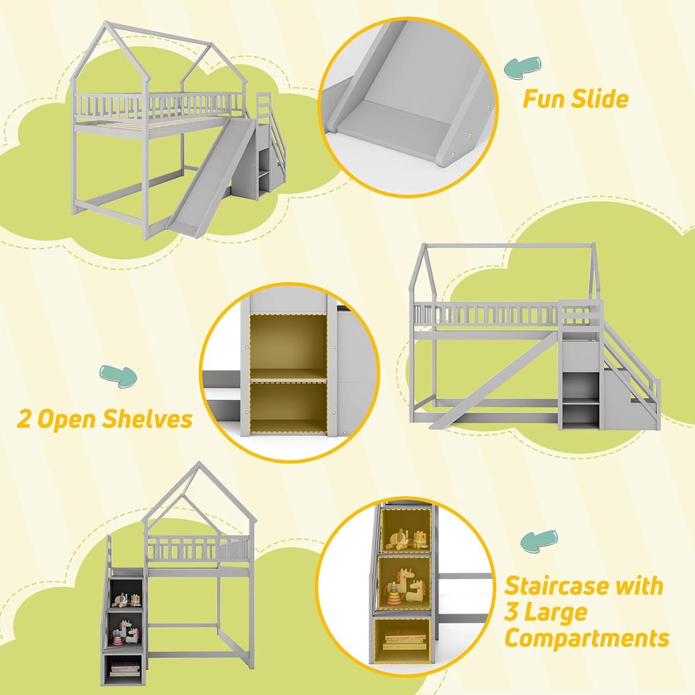 Litera doble sobre doble con t - Bunk Bed With Stairs And Slide reseña y precio