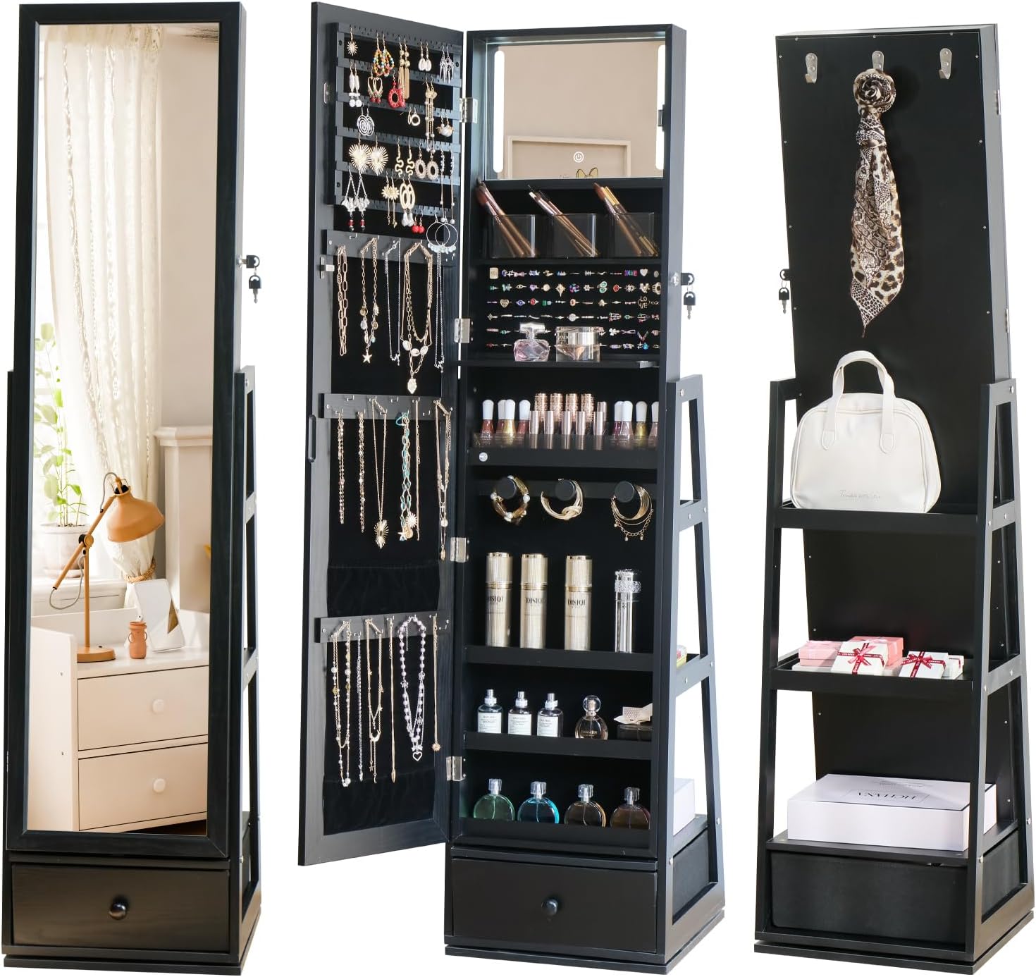 Armario de joyería de pie de l - Full Length Mirror Jewelry Armoire reseña y precio