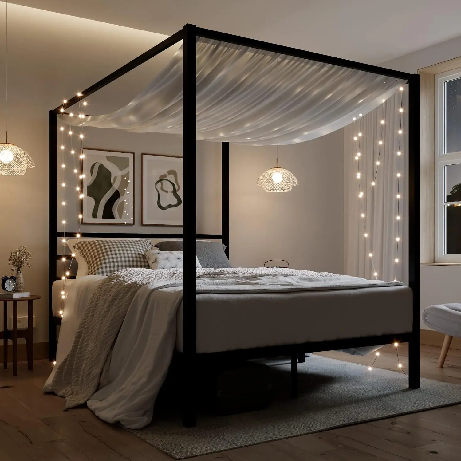 Base de Cama con Toldo de Meta - Canopy Bed Frame Metal Queen reseña y precio
