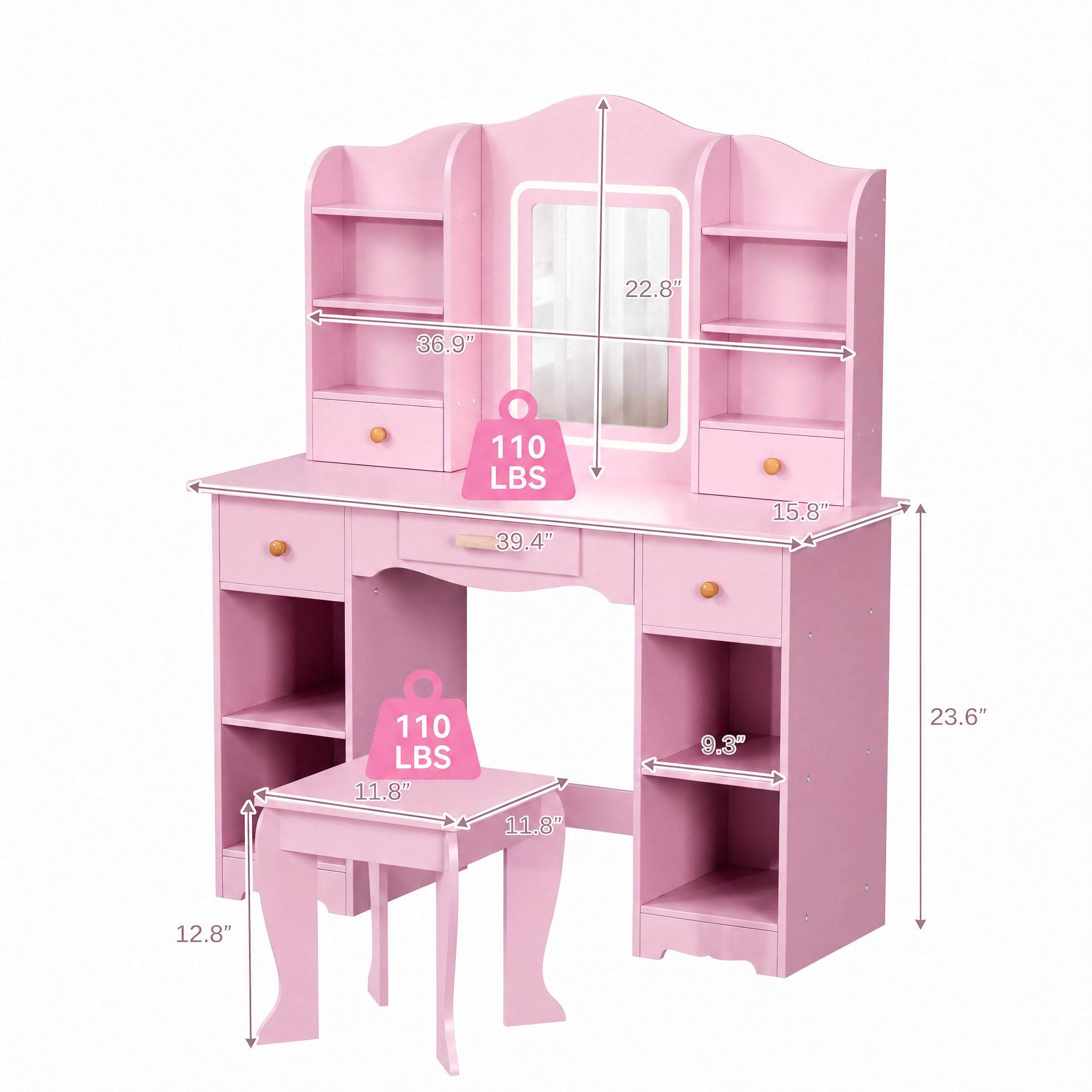 Tocador Infantil con Luces de  - Dressing Table Vanity With Lighted Mirror reseña y precio