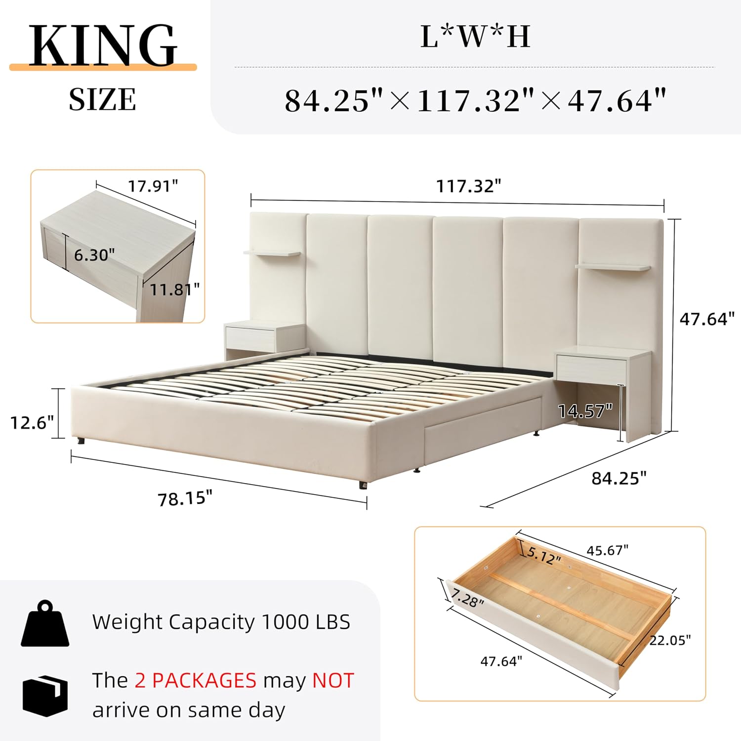 Base de Cama King Size con Alm - King Size Bed Frame With Storage Drawers reseña y precio