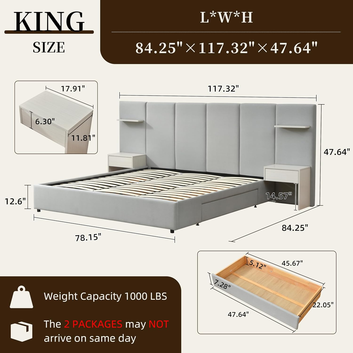 Base de Cama King Size con Alm - King Size Bed Frame With Storage Drawers reseña y precio