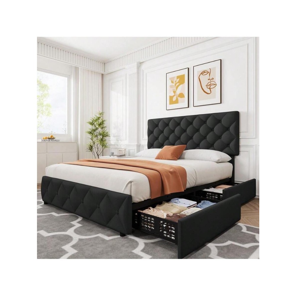 Base de Cama Matrimonial/Queen - King Size Bed Frame With Storage Drawers reseña y precio