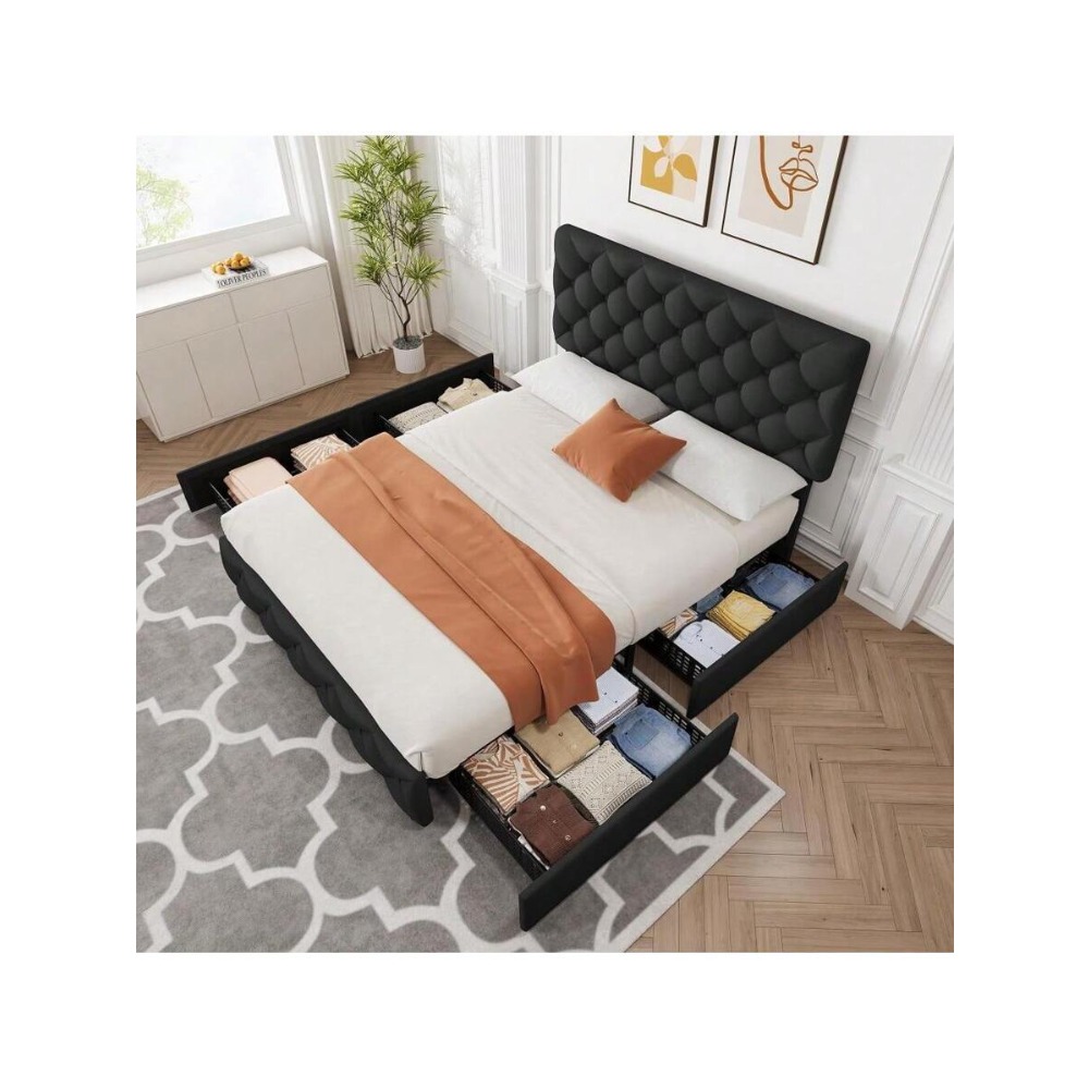 Base de Cama Matrimonial/Queen - King Size Bed Frame With Storage Drawers reseña y precio