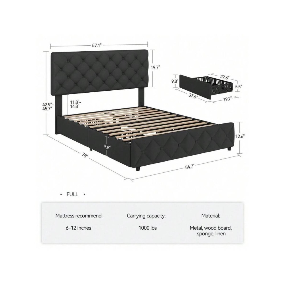 Base de Cama Matrimonial/Queen - King Size Bed Frame With Storage Drawers reseña y precio