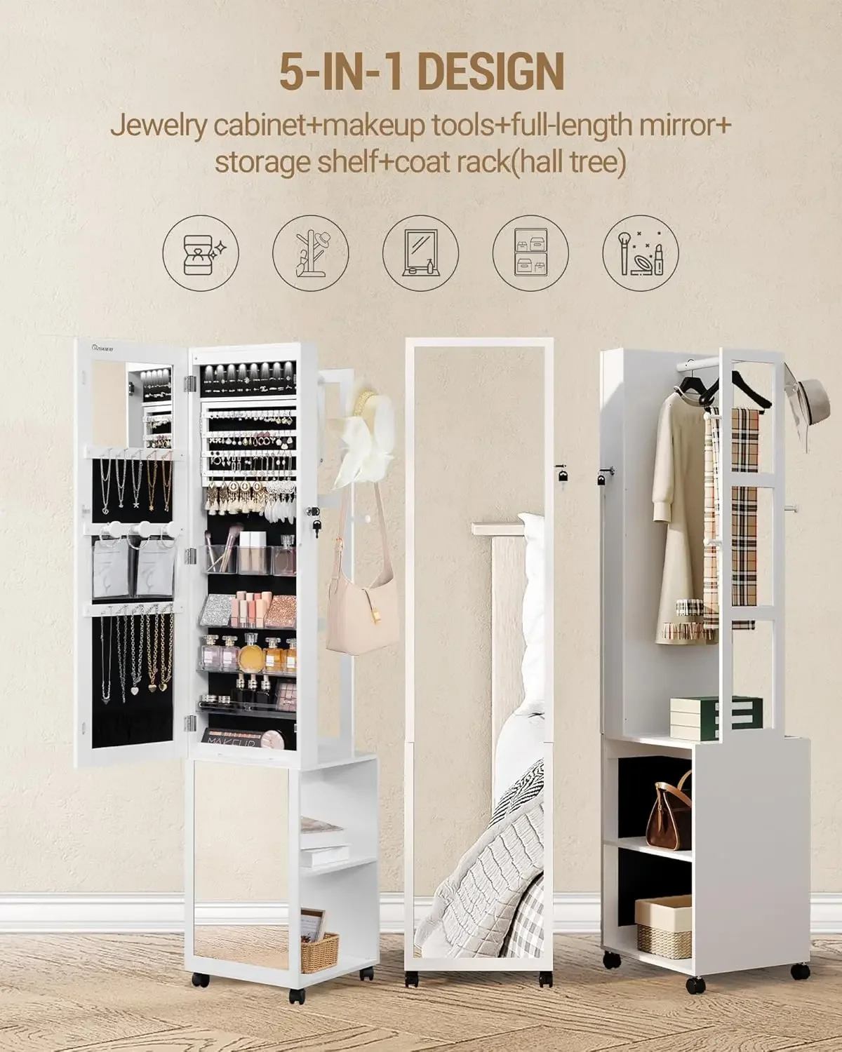 Armario para Joyas con 8 LED,  - Full Length Mirror Jewelry Armoire reseña y precio