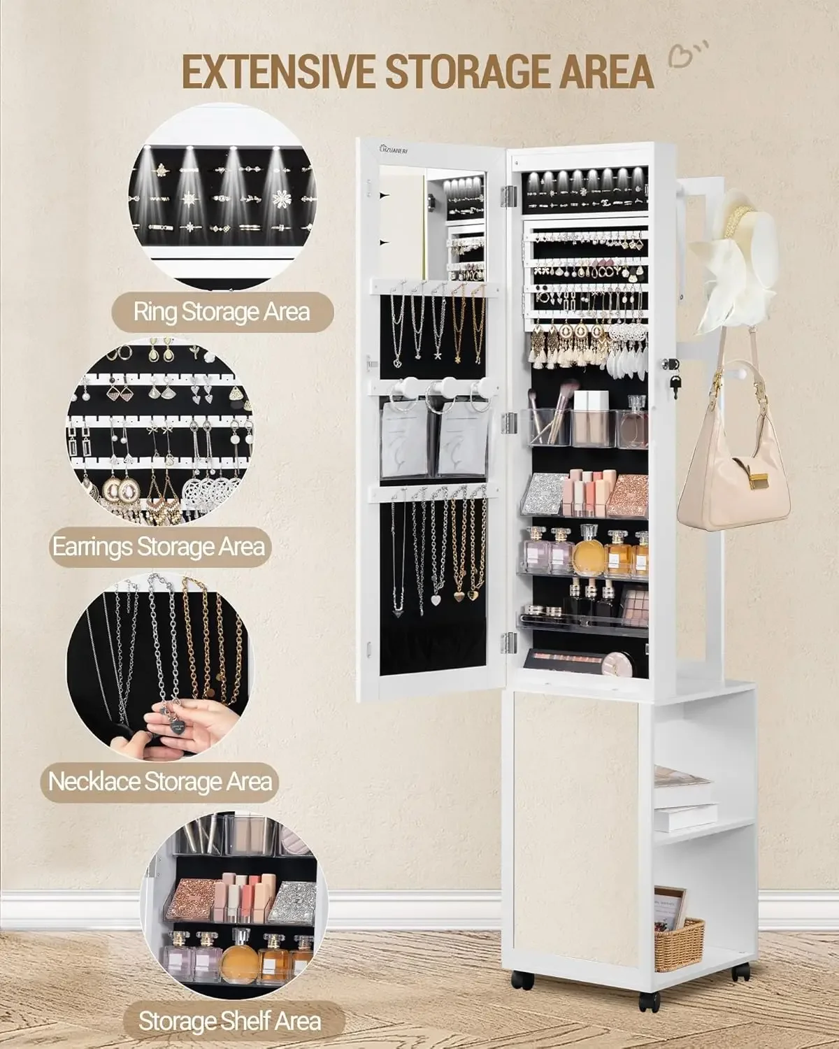 Armario para Joyas con 8 LED,  - Full Length Mirror Jewelry Armoire reseña y precio
